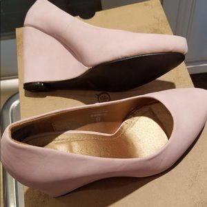 Baby Pink Vegan Leather Pointed Wedge Pumps